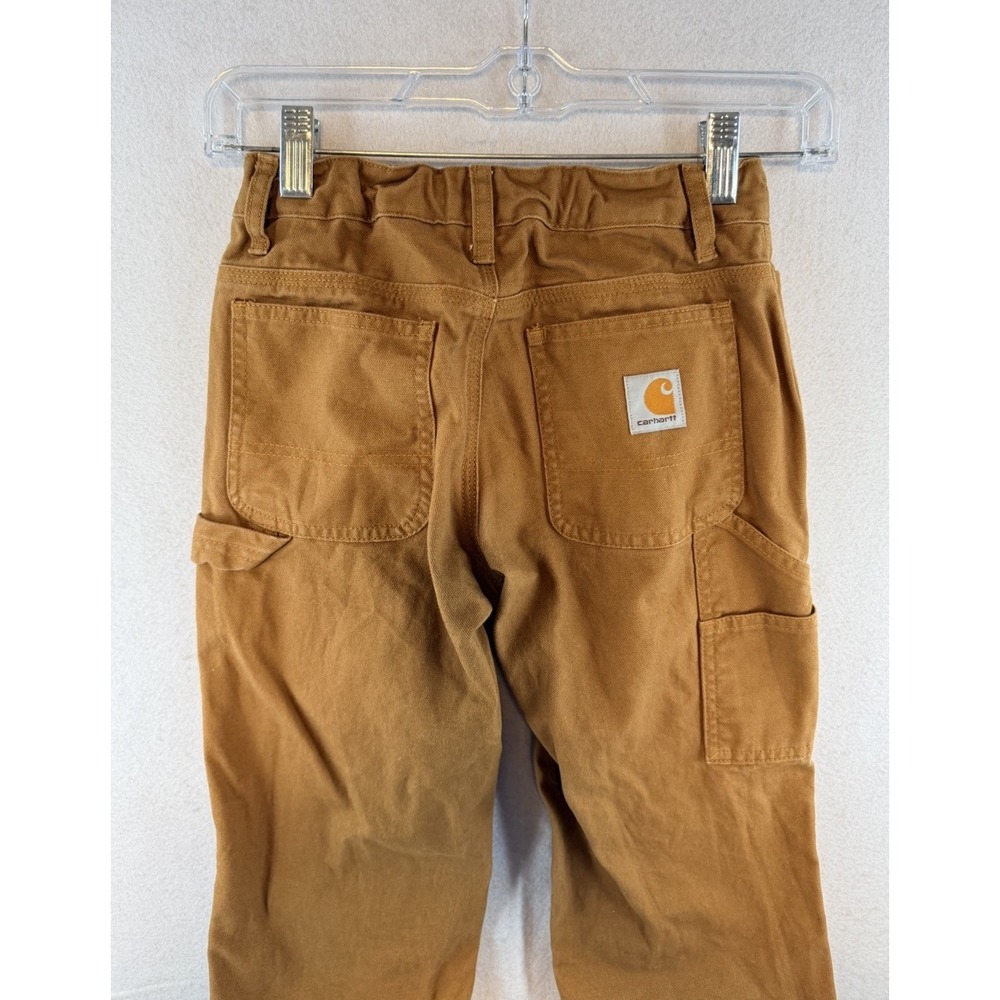 Carhartt Boys Carpenter Pants Brown Cotton Canvas BN8311-B Size 7, Adj Waist - Picture 2 of 9